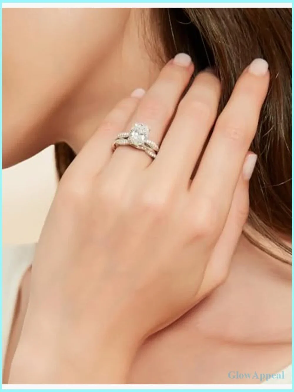 Oval Cut CZ Engagement Ring Set with Infinity Pave Band